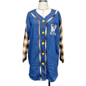 Vintage Fast Womens 90s Y2K Womens Denim Plaid Fashion Baseball Mini Dress